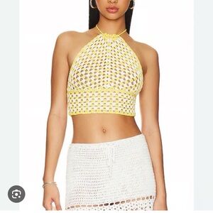 Stylish Kari Halter Crop Top - Yellow and White